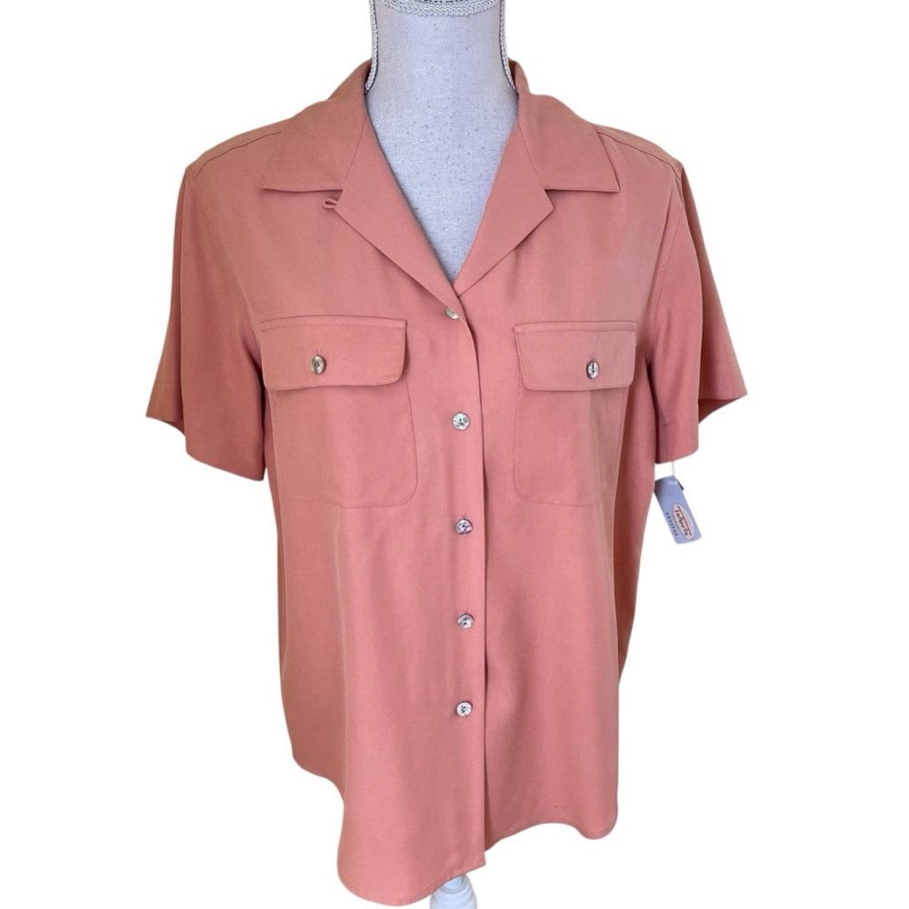 Talbots Coral Silk Vintage  Button-Down Short Sleeve Camp Shirt 8P
